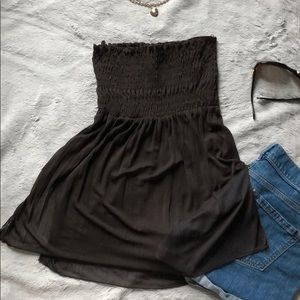 Brown tube top with scrunch top and sheer bottom